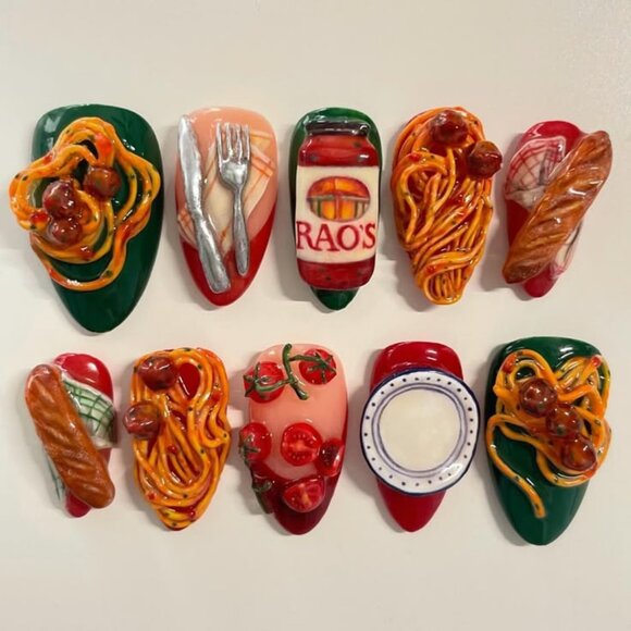 Other - 3D Pasta & Italian Food Press-On Nails | Unique Chef Themed Detachable Set of 10